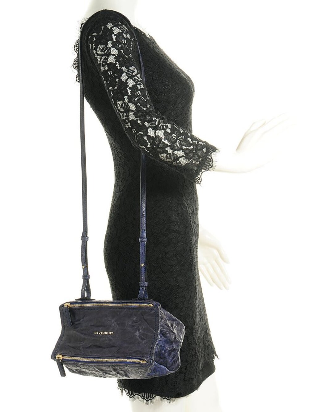 Authentic Givenchy Mini Pandora — Dark Navy Distressed Sheepskin, Silver HW